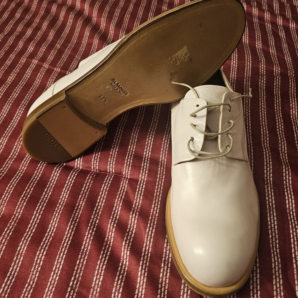 Jil Sander Cream / Light Pink Leather Derby Shoes for Women